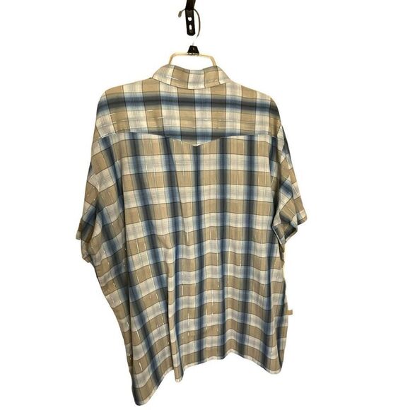 Vtg Dee Cee Rangers Men 2XL Western Pearl Snap Shirt Tan Blue Plaid Short Sleeve - Picture 6 of 9